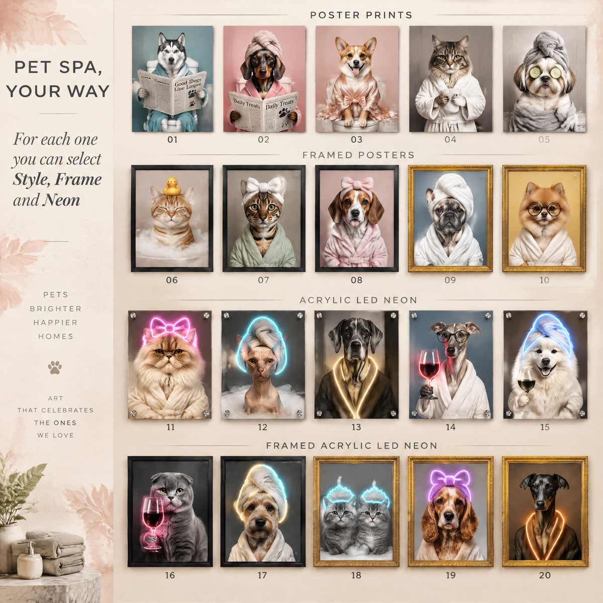 Custom Pet Portrait Neon Wall Art in Bathroom – Personalised Dog & Cat LED Neon Art