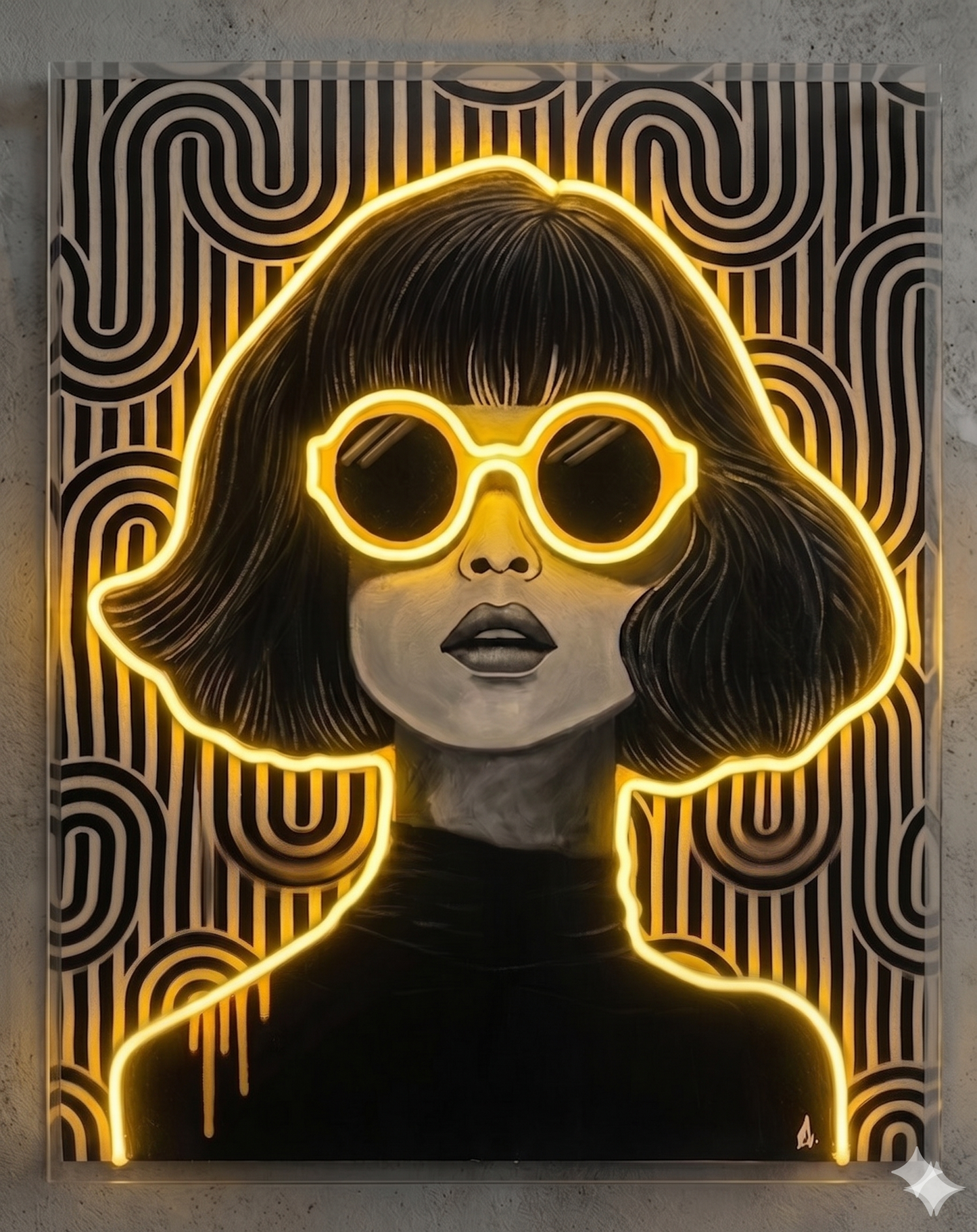 Girl with Yellow Glasses Neon Wall Art – UV Printed Custom LED Neon Artwork