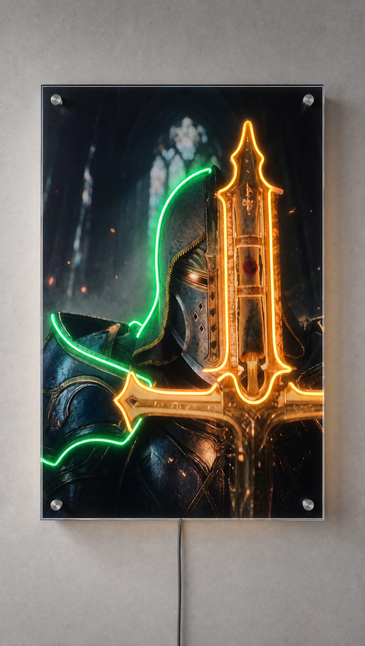 Paladin with Sword LED Neon Wall Art - Premium Custom LED Neon Artwork