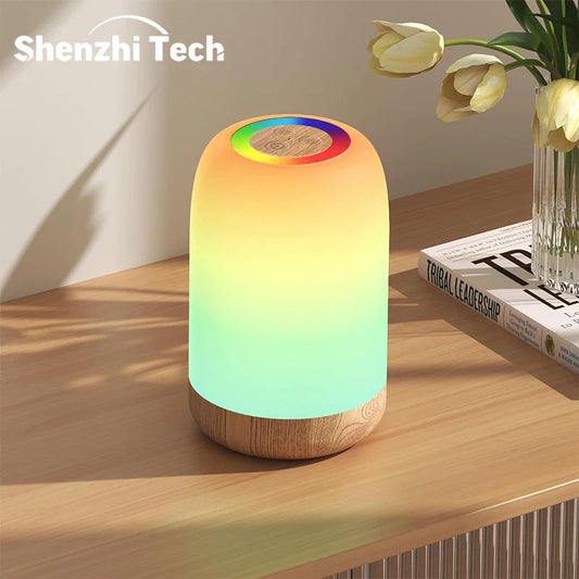 LED Touch Lamp RGB Dimmable Wood Grain Night Light USB
