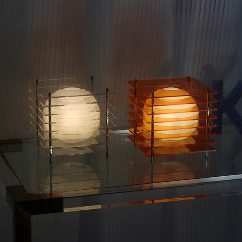 Orange Acrylic Moon Table Lamp - Nordic Minimalist Design for Living Room, Bedroom & Study - Warm LED Lighting for Cozy Atmosphere