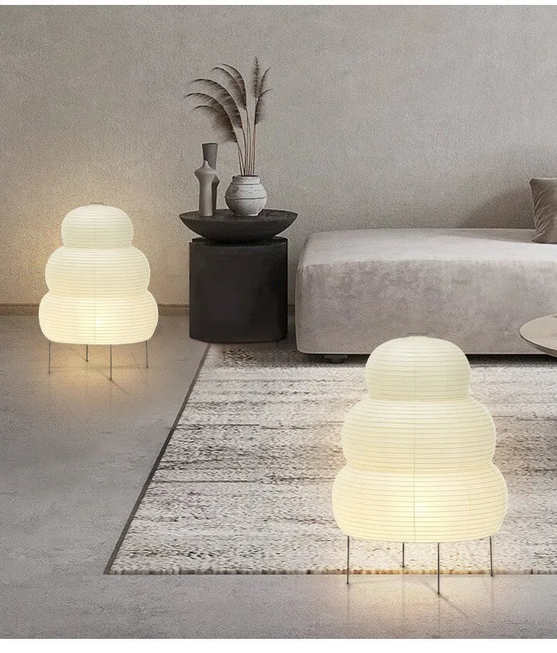 Japanese Design Akari Noguchi Yong Table Lamp White Rice Paper Decorative Desk Lights for Bedroom Living/Dining Room Study Loft
