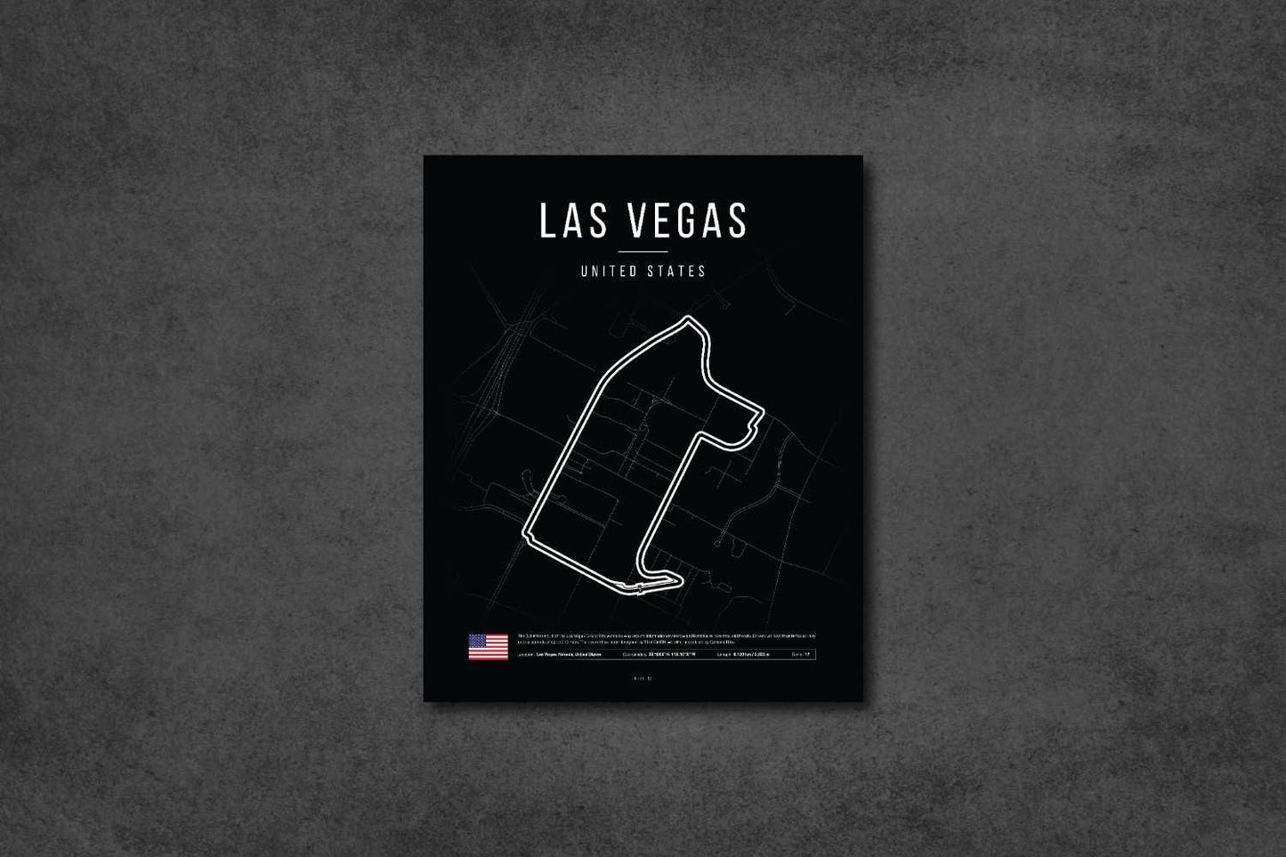 Minimalist black and white map poster of Las Vegas, United States with street outlines and flag