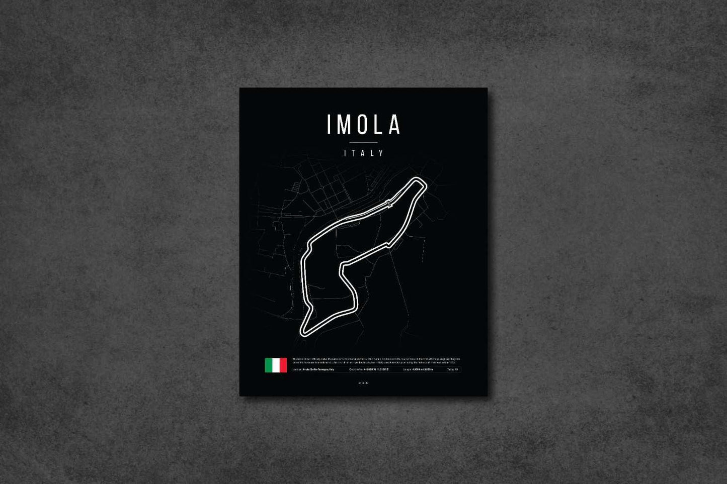 Minimalist map poster of Imola Italy racing circuit with Italian flag on black background
