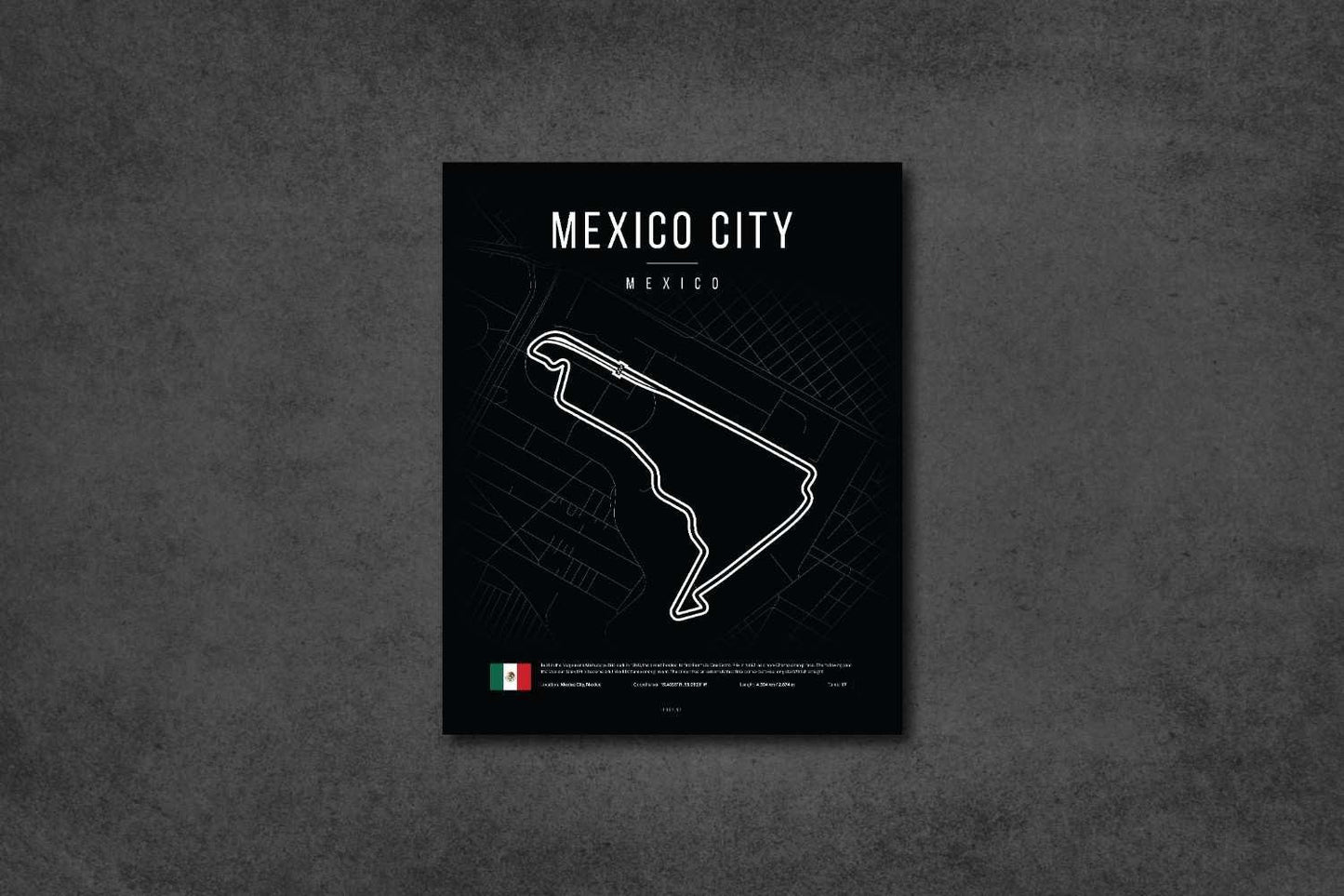 Minimalist black map poster of Mexico City with white street lines and Mexico flag