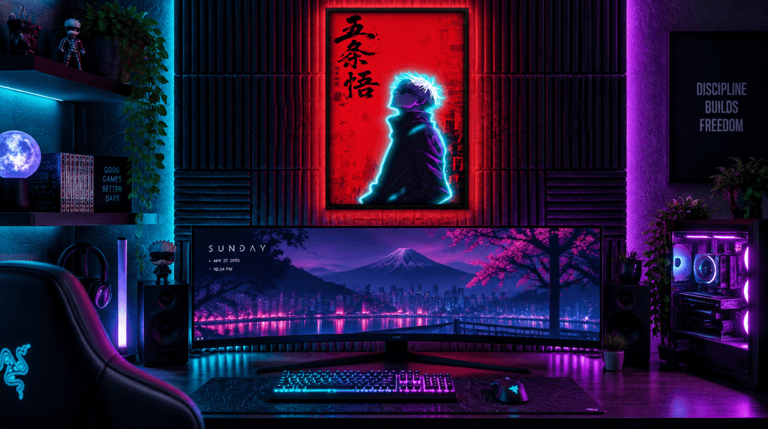 Infinity Lighting UV-printed Anime LED neon artwork mounted in an Australian gaming room
