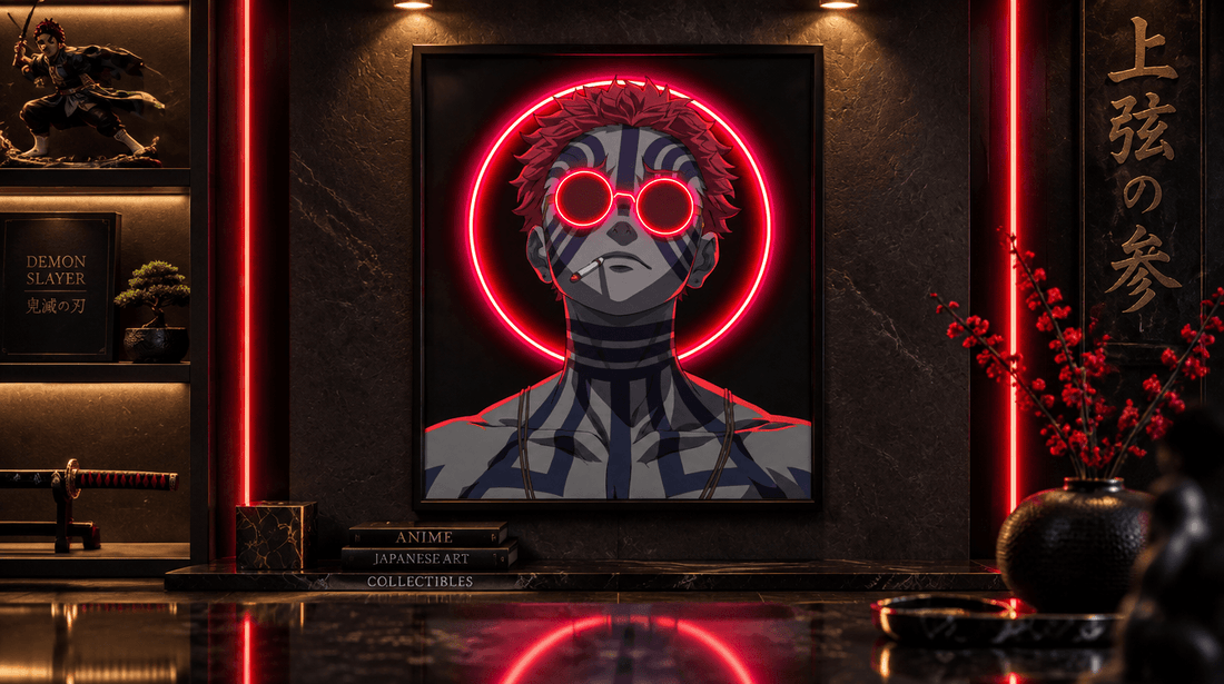 Infinity Lighting UV-printed Akaza Anime LED Neon artwork in an Australian collector room