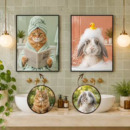 Custom Pet Portrait Neon Wall Art in Bathroom – Personalised Dog & Cat LED Neon Art