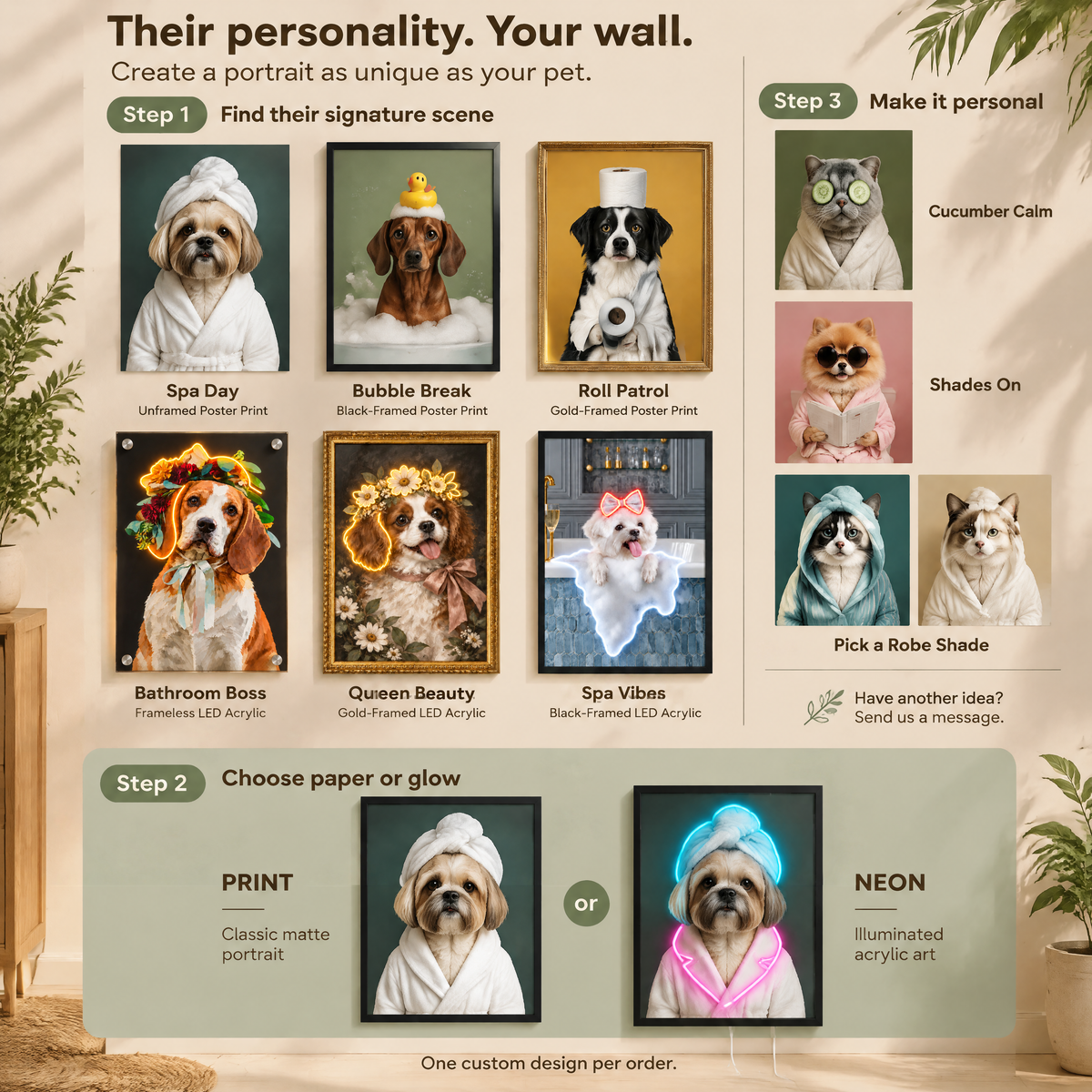 Custom Pet Portrait Neon Wall Art in Bathroom – Personalised Dog & Cat LED Neon Art