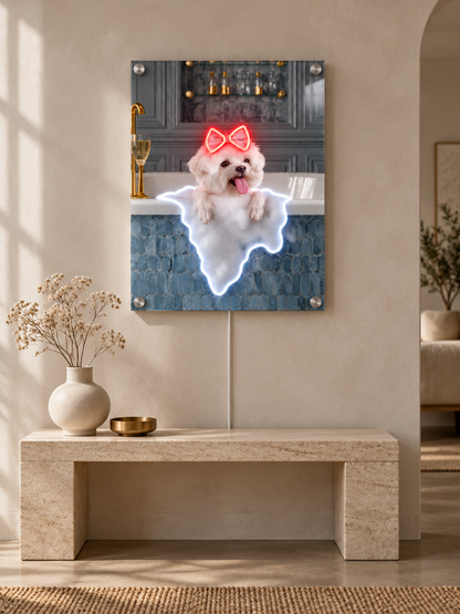 Custom Pet Portrait Neon Wall Art in Bathroom – Personalised Dog & Cat LED Neon Art