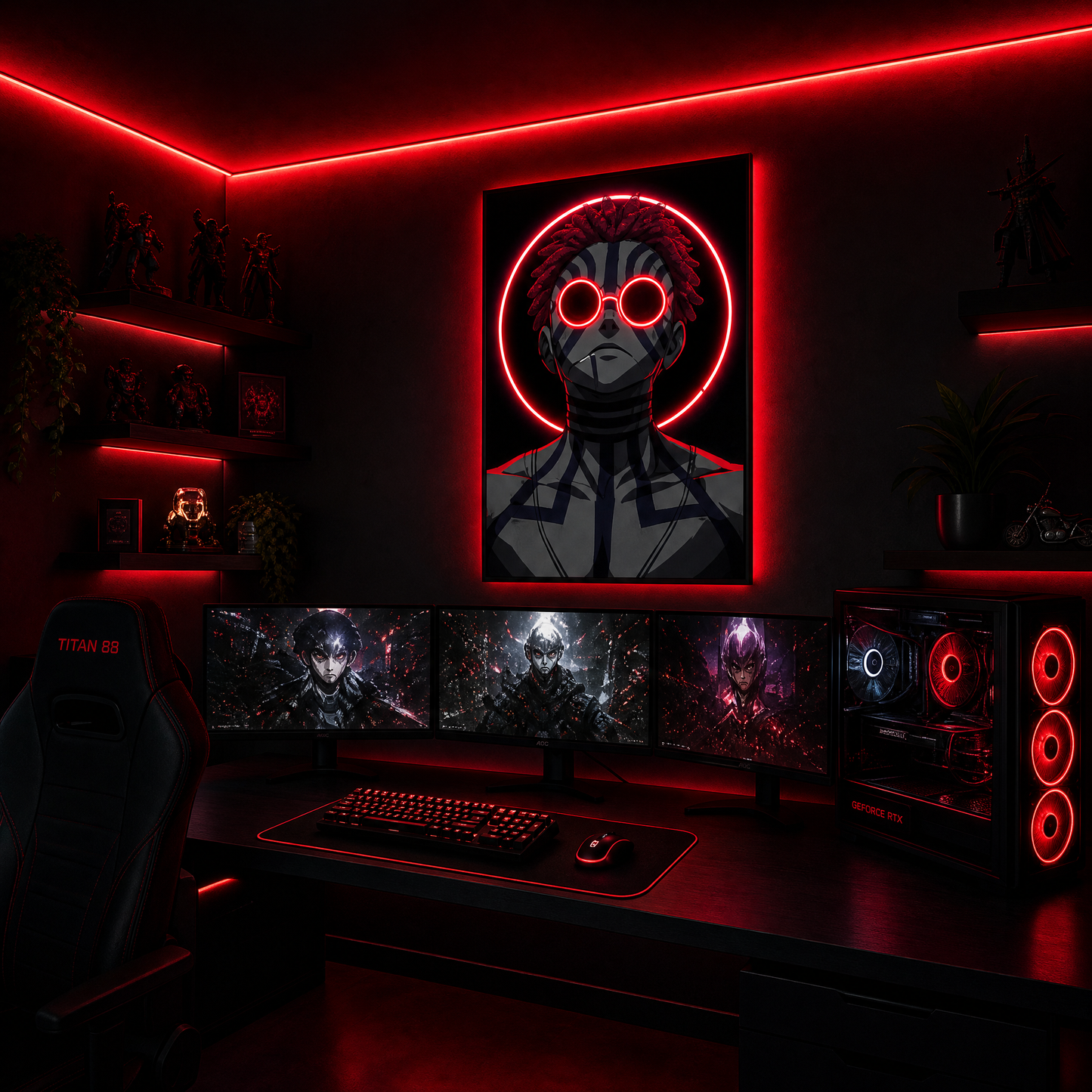 Anime Akaza Neon Wall Art – UV Printed Custom LED Neon Artwork