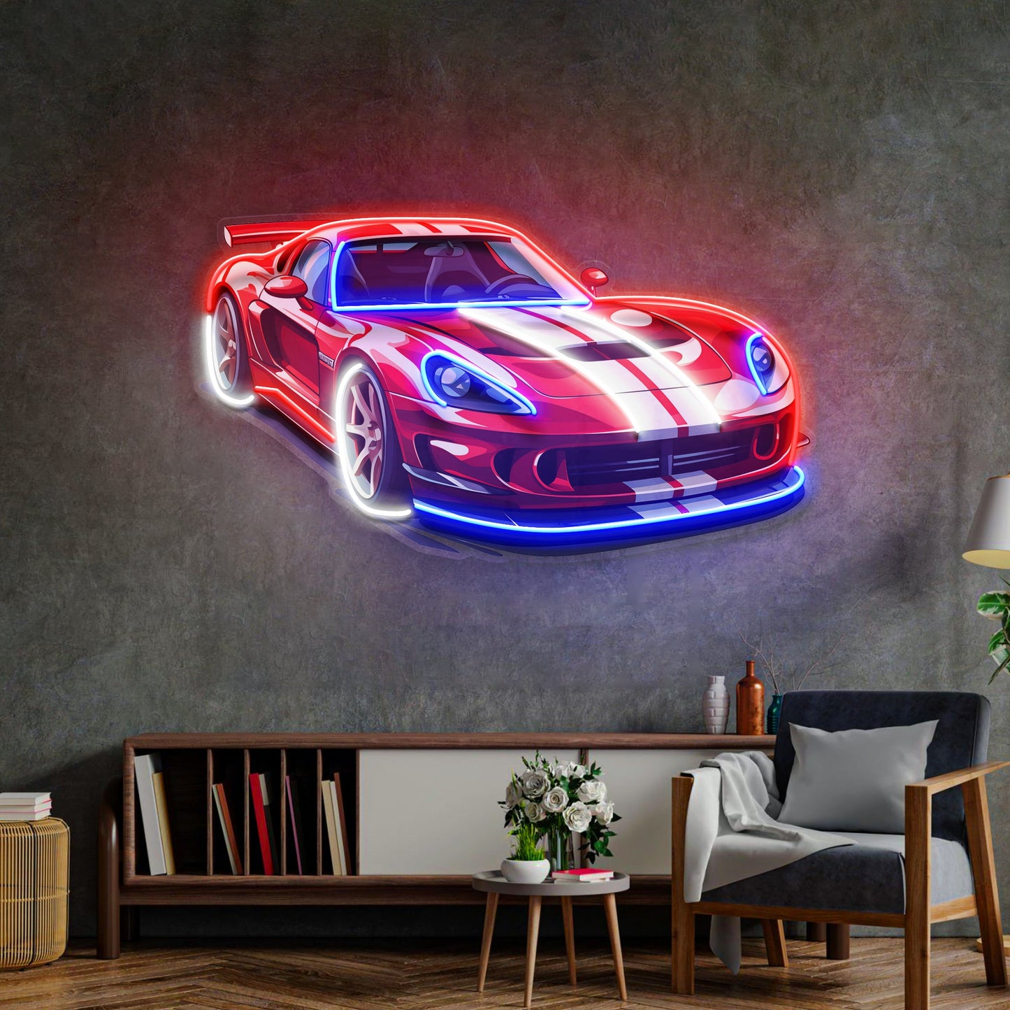 Car With A Red Stripe LED Neon Sign Light Pop Art