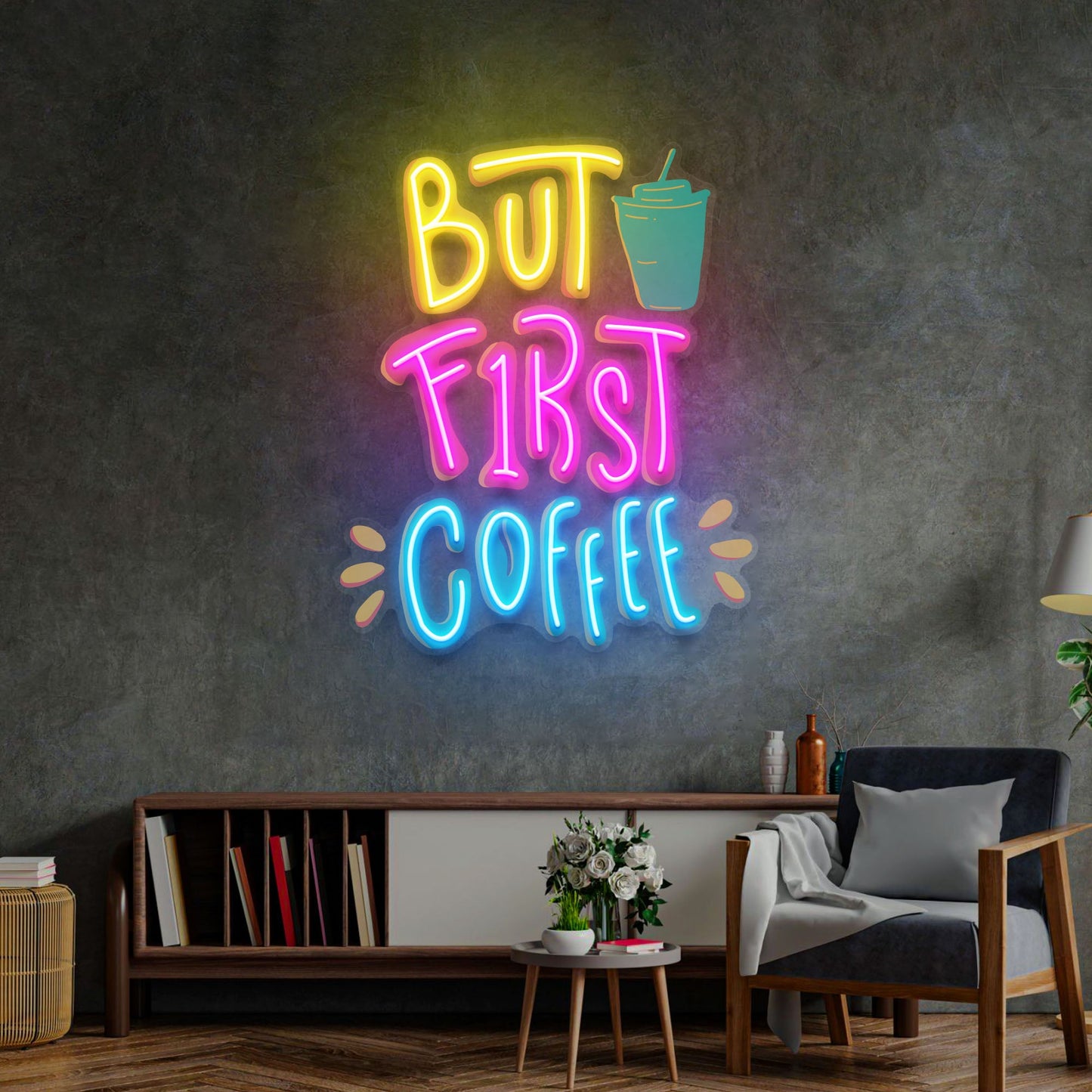 'But First Coffee' LED Neon Sign Light Pop Artwork for Business