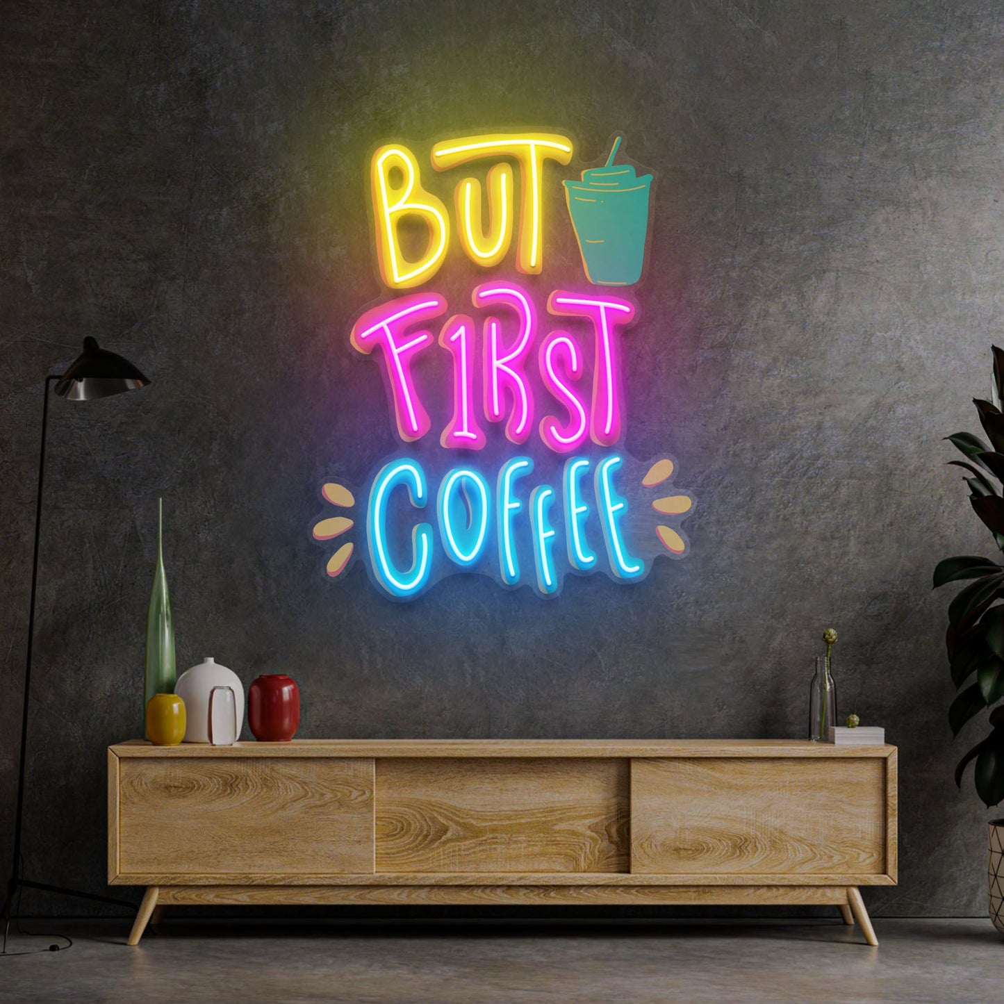 'But First Coffee' LED Neon Sign Light Pop Artwork for Business