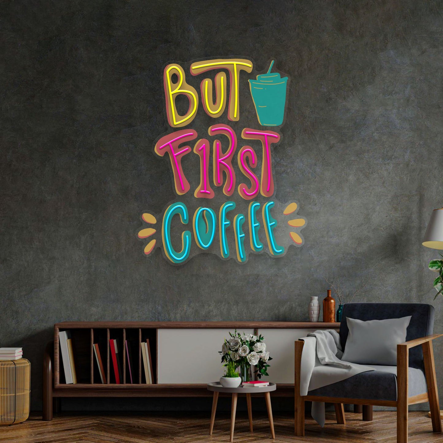 'But First Coffee' LED Neon Sign Light Pop Artwork for Business