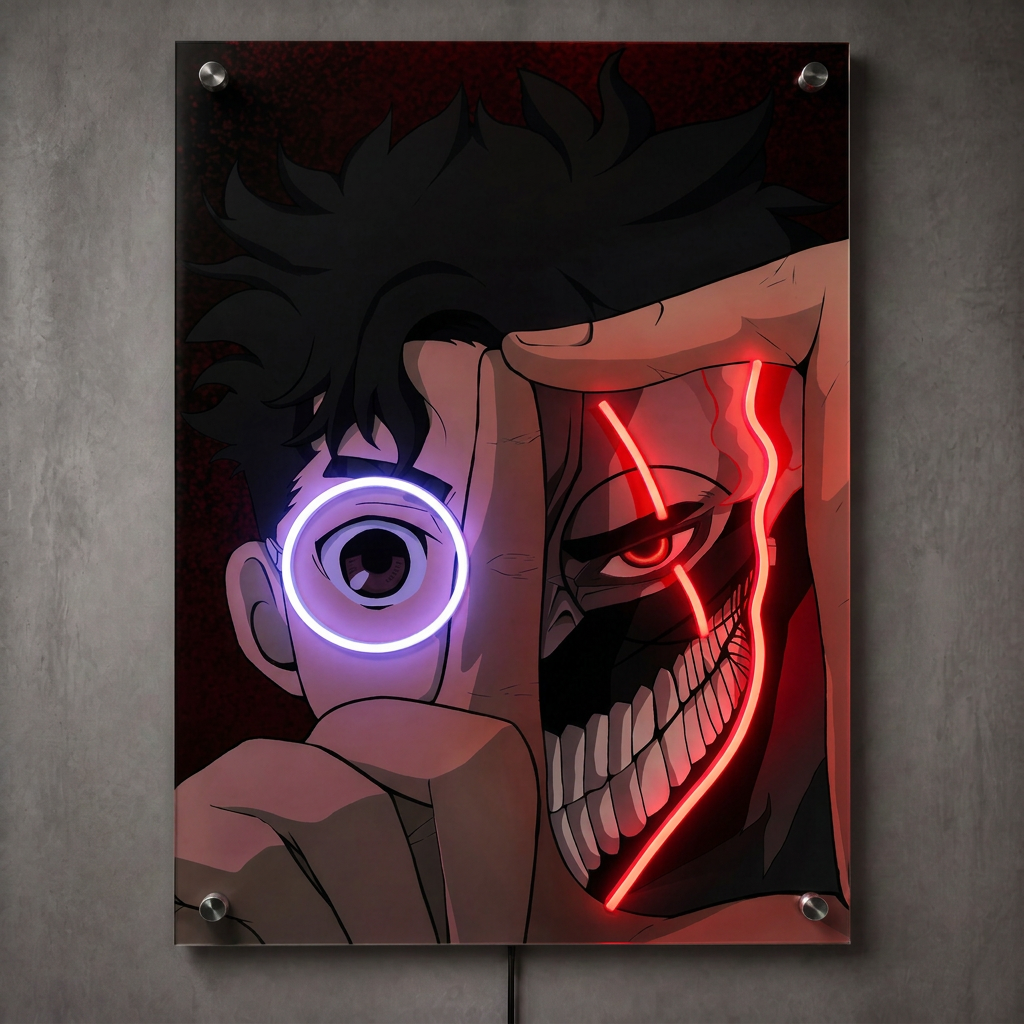 Okarun Half Human Demon LED Neon Wall Art - Premium Custom LED Neon Artwork