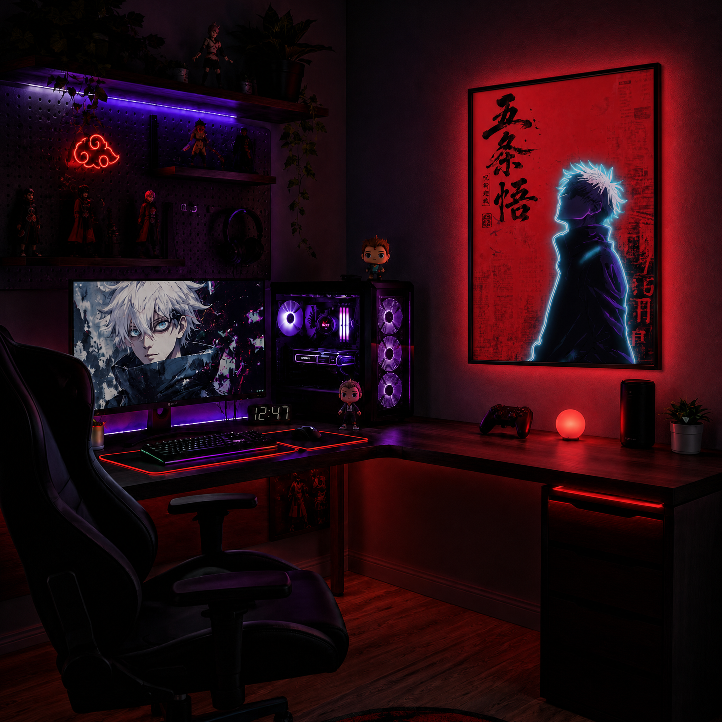 Anime Gojo Satoru Neon Wall Art – UV Printed Custom LED Neon Artwork