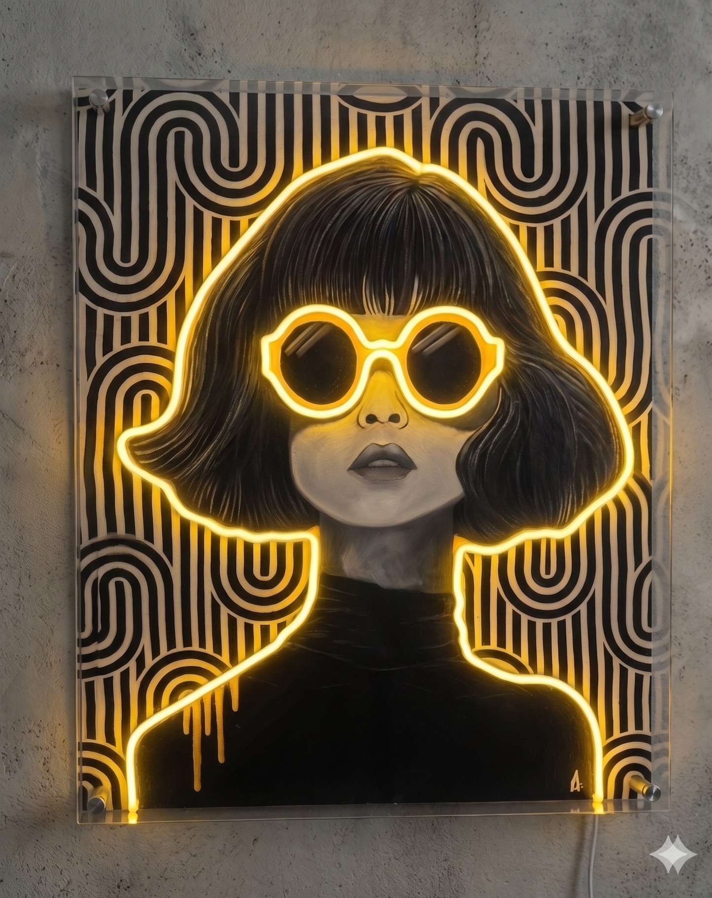 Girl with Yellow Glasses Neon Wall Art – UV Printed Custom LED Neon Artwork