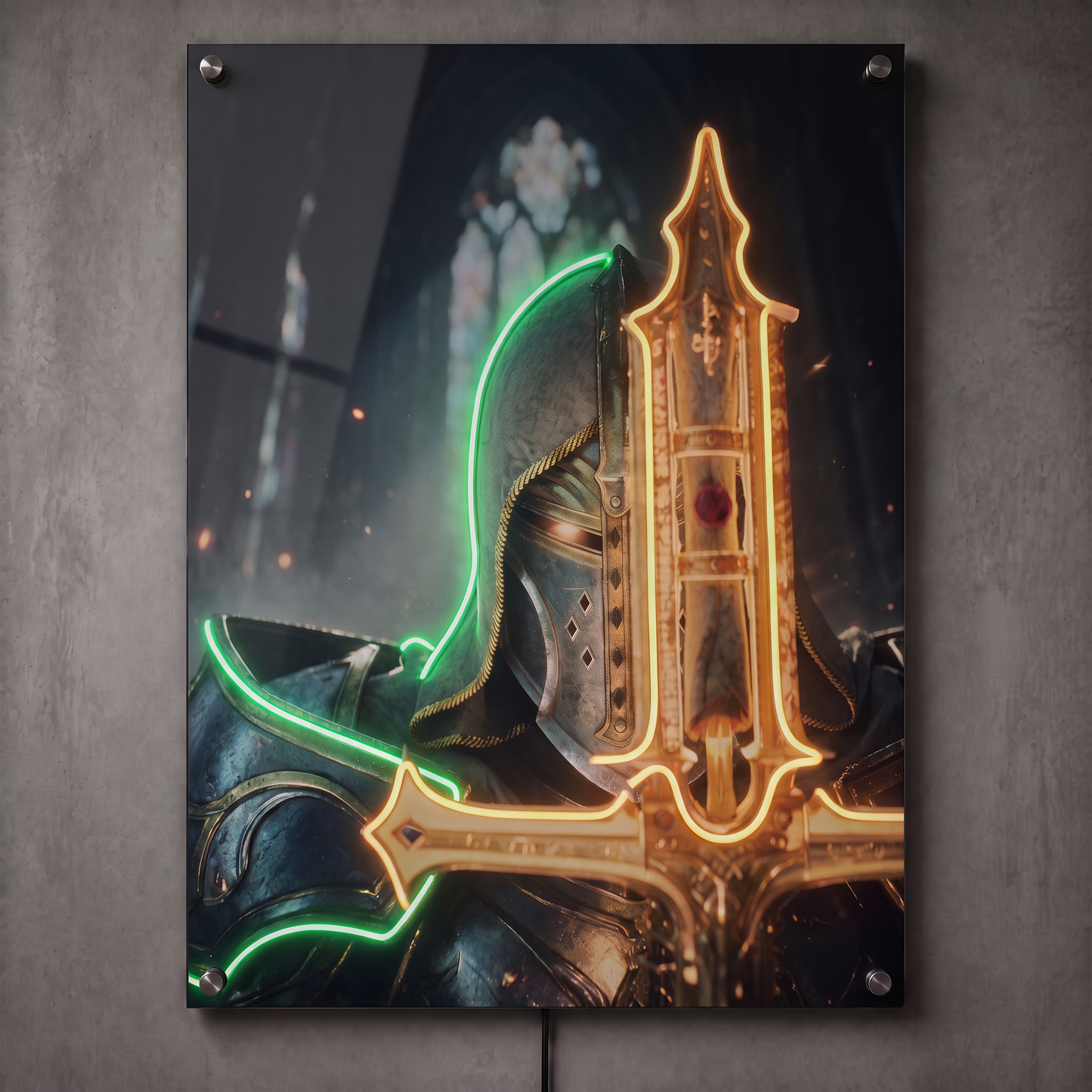 Paladin with Sword LED Neon Wall Art - Premium Custom LED Neon Artwork