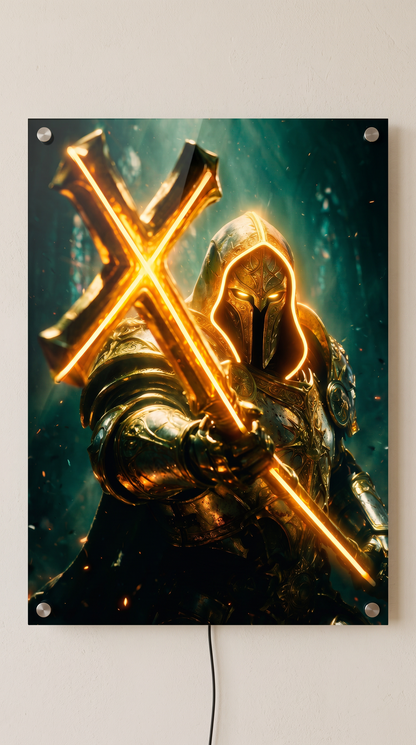 Paladin with Cross LED Neon Wall Art - Premium Custom LED Neon Artwork