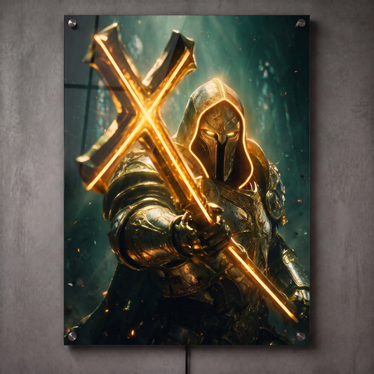 Paladin with Cross LED Neon Wall Art - Premium Custom LED Neon Artwork