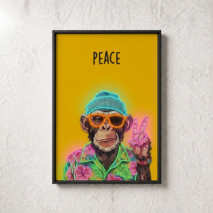 Peace Monkey Neon Wall Art – UV Printed Custom LED Neon Artwork