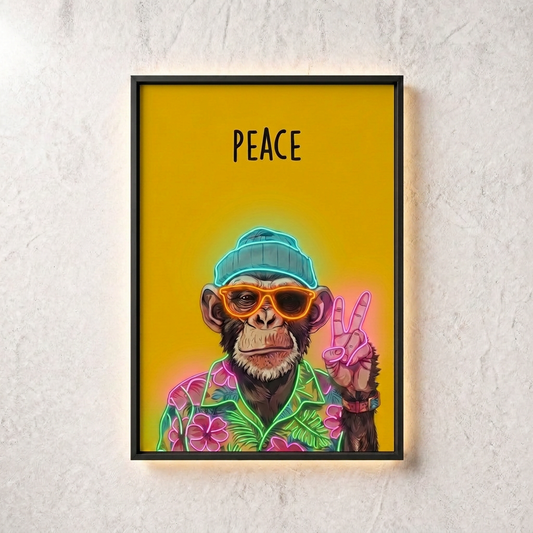 Peace Monkey Neon Wall Art – UV Printed Custom LED Neon Artwork