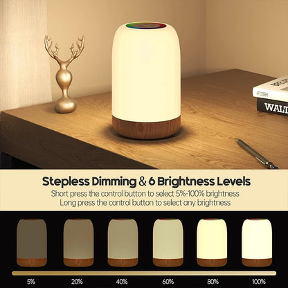 LED Touch Lamp RGB Dimmable Wood Grain Night Light USB