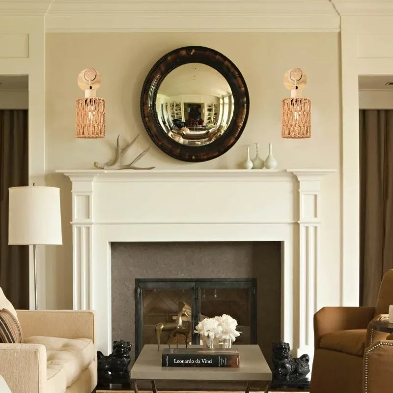 Hemp Rope Bedhead Wall Lamp Cylindrical Light For Bedroom