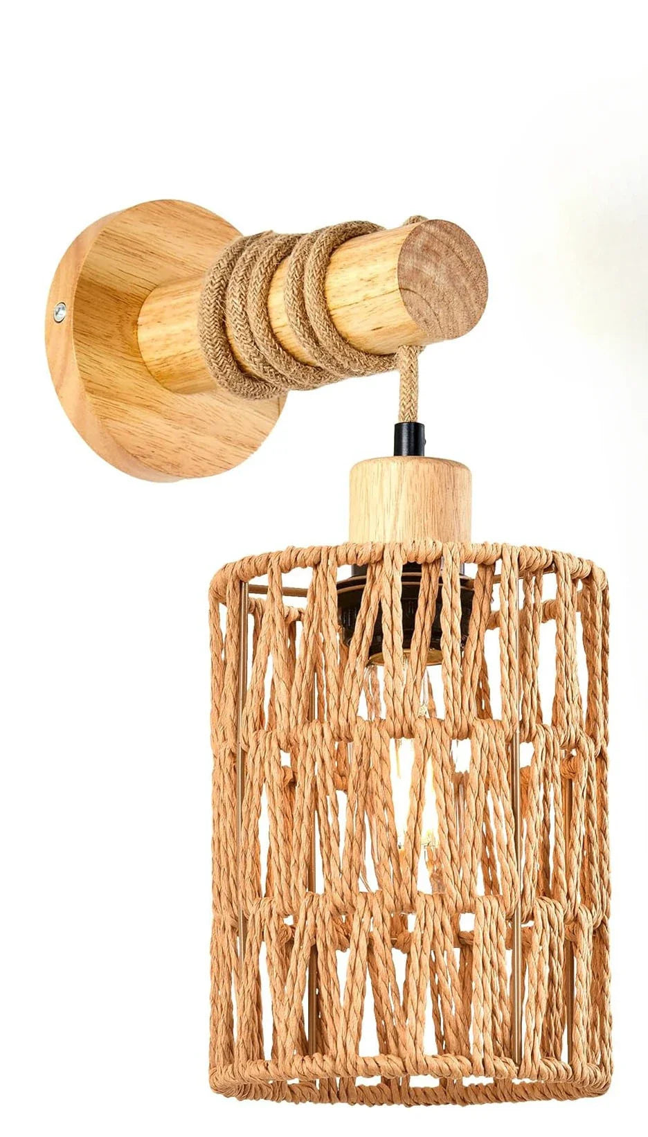 Hemp Rope Bedhead Wall Lamp Cylindrical Light For Bedroom