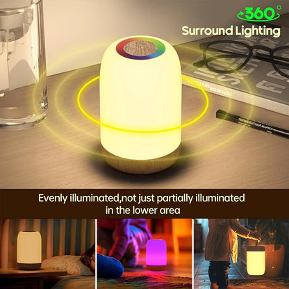 LED Touch Lamp RGB Dimmable Wood Grain Night Light USB