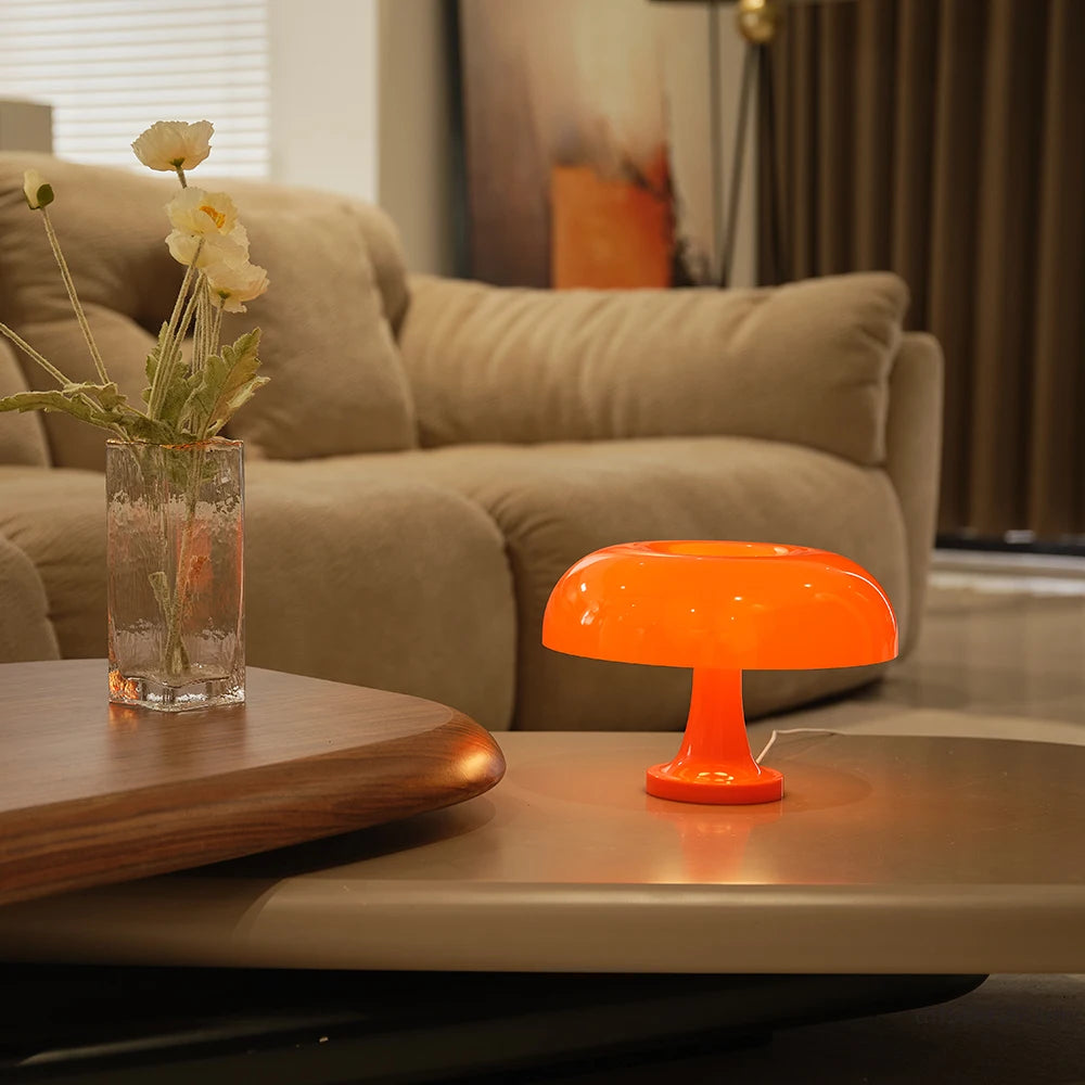 Orange Mushroom Table Lamp Modern Bauhaus LED Night Light