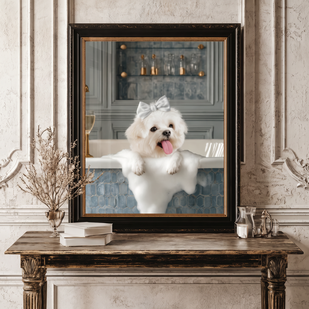Custom Pet Portrait Neon Wall Art in Bathroom – Personalised Dog & Cat LED Neon Art