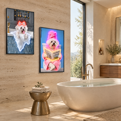 Custom Pet Portrait Neon Wall Art in Bathroom – Personalised Dog & Cat LED Neon Art