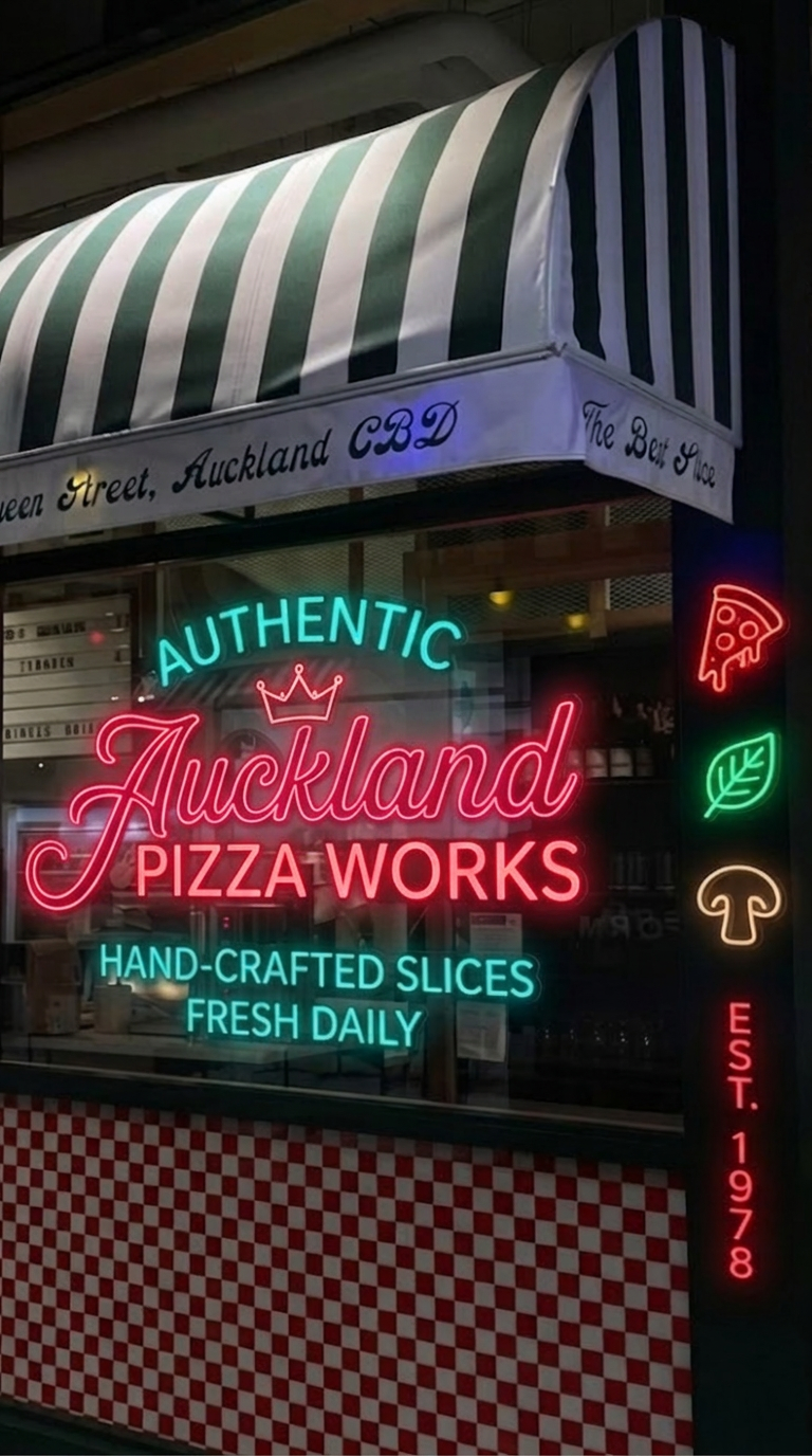 Auckland Pizza Works - Night Illuminated Neon Mode